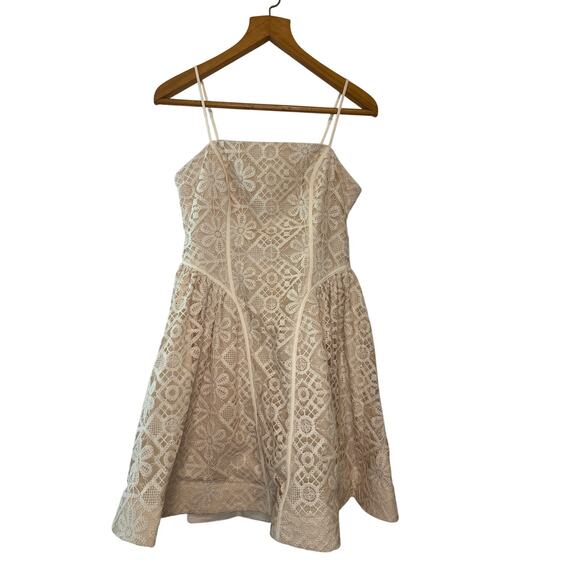 Anthropologie NWT Lace Basque Waist Fit & Flare Mini Dress Ivory Neutral Sz 6 - Picture 4 of 12